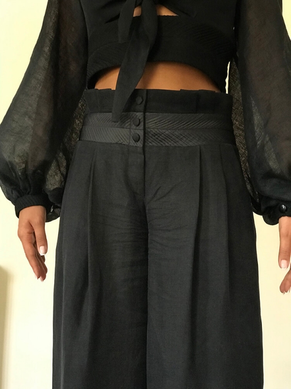 silk-loose-trousers-with-front-buttons-black-front-view